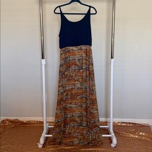 Cato Maxi Dress in Navy and Orange, Elegant and flowy